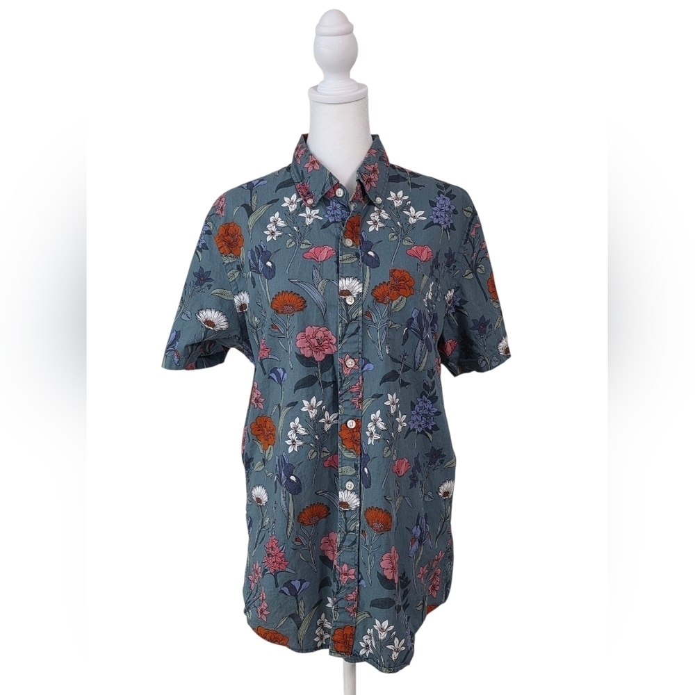 Goodthreads Blue Floral Button Down Shirt Size Medium Slim